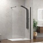 Σταθερό πάνελ καμπίνας με διάφανο κρύσταλλο WALKIN 1 Nero KARAG 140x200cm