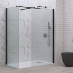 Σταθερά διαχωριστικά ντουζιέρας με flute κρύσταλλο WALKIN 2 Black KARAG 100x200cm