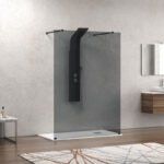 Σταθερό διαχωριστικό ντουζιέρας με fume κρύσταλλο WALKIN 3 Black KARAG 158x200cm