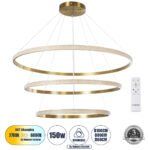GLOBOSTAR® DIAMOND TRIO 61141 Μοντέρνο Κρεμαστό Φωτιστικό Οροφής LED 150W 18379lm 360° AC 220-240V IP20 Ρυθμιζόμενο Λευκό CCT με Χειριστήριο από 2700K έως 6000K Dimmable - Lumileds SMD Chip - Χρυσό Βούρτσας - Μ100 x Π100 x Υ100cm - 3 Χρόνια Εγγύηση - Image 2