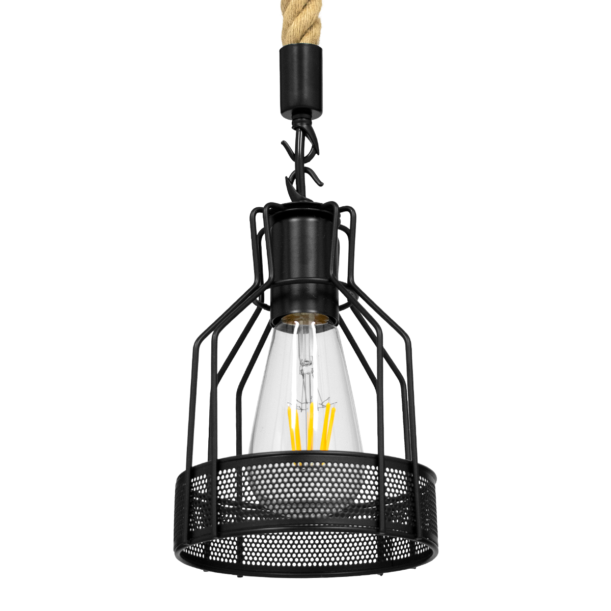 00881_0 GLOBOSTAR® MASON 00881 Vintage Κρεμαστό Φωτιστικό Οροφής με Ντουί 1 x E27 AC 220-240V IP20 - Μαύρο & Μπεζ - Μ15 x Π15 x Υ24cm - Image 1