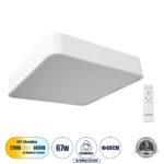 GLOBOSTAR® KAMALA 61207-S Μοντέρνο Φωτιστικό Οροφής LED 67W 7370lm 120° AC 220-240V IP20 Ρυθμιζόμενο Λευκό CCT με Χειριστήριο από 2700K έως 6000K Dimmable - Lumileds SMD Chip - Λευκό Ματ - Μ40 x Π40 x Υ8cm - 3 Χρόνια Εγγύηση - Image 2