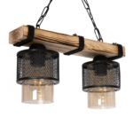 GLOBOSTAR® GLORA 201-0008 Vintage Κρεμαστό Φωτιστικό Οροφής με Ντουί 2 x E27 AC 220-240V IP20 - Μπεζ & Μαύρο - Μ38 x Π12 x Υ21cm