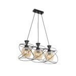 GLOBOSTAR® GLINDER 201-0067 Vintage Κρεμαστό Φωτιστικό Οροφής με Ντουί 3 x E27 AC 220-240V IP20 - Μαύρο & Μελί - Μ53 x Π25 x Υ23cm