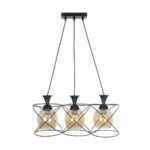 GLOBOSTAR® GLINDER 201-0067 Vintage Κρεμαστό Φωτιστικό Οροφής με Ντουί 3 x E27 AC 220-240V IP20 - Μαύρο & Μελί - Μ53 x Π25 x Υ23cm - Image 4