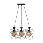 GLOBOSTAR® GLINDER 201-0067 Vintage Κρεμαστό Φωτιστικό Οροφής με Ντουί 3 x E27 AC 220-240V IP20 - Μαύρο & Μελί - Μ53 x Π25 x Υ23cm - Image 6