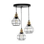 GLOBOSTAR® NOVARAY 201-0083 Vintage Κρεμαστό Φωτιστικό Οροφής με Ντουί 3 x E27 AC 220-240V IP20 - Μαύρο & Χρυσό - Μ40 x Π40 x Υ50cm - Image 4