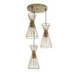 GLOBOSTAR® FLIXIO 201-0126 Vintage Κρεμαστό Φωτιστικό Οροφής με Ντουί 3 x E27 AC 220-240V IP20 - Χρυσό - Μ40 x Π40 x Υ70cm - Image 5