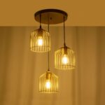 GLOBOSTAR® FLIXIO 201-0138 Vintage Κρεμαστό Φωτιστικό Οροφής με Ντουί 3 x E27 AC 220-240V IP20 - Χρυσό - Μ30 x Π30 x Υ70cm - Image 2