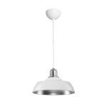 GLOBOSTAR® LOAN 203-0284 Μοντέρνο Κρεμαστό Φωτιστικό Οροφής με Ντουί 1 x E27 AC 220-240V IP20 - Λευκό & Ασημί  - Μ25.5 x Π25.5 x Υ17cm