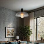 GLOBOSTAR® LOAN 203-0287 Μοντέρνο Κρεμαστό Φωτιστικό Οροφής με Ντουί 1 x E27 AC 220-240V IP20 - Γκρι Δίαφανο - Μ25.5 x Π25.5 x Υ17cm - Image 5