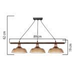 GLOBOSTAR® LOAN 203-0289 Μοντέρνο Κρεμαστό Φωτιστικό Οροφής με Ντουί 3 x E27 AC 220-240V IP20 - Καφέ & Μπρονζέ -  Μ89 x Π25.5 x Υ19cm - Image 4