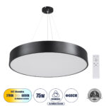 GLOBOSTAR® BURTON 61202 Μοντέρνο Κρεμαστό Φωτιστικό Οροφής LED 75W 8625lm 120° AC 220-240V IP20 Ρυθμιζόμενο Λευκό CCT με Χειριστήριο από 2700K έως 6000K Dimmable - Lumileds SMD Chip - Μαύρο Ματ - Μ60 x Π60 x Υ8cm - 3 Χρόνια Εγγύηση