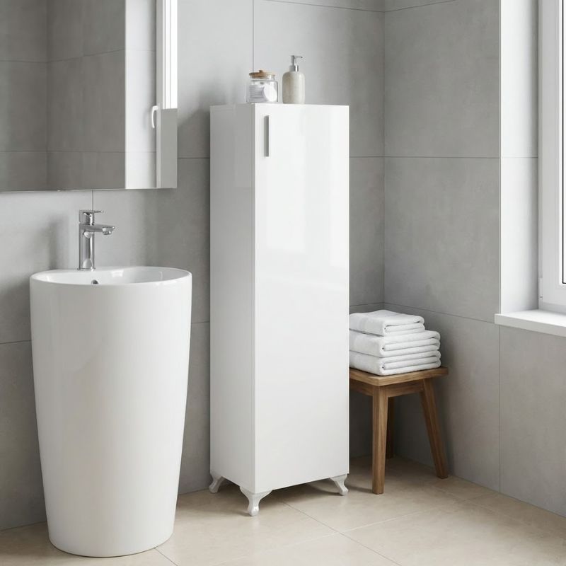 GP026-01481-0 Ντουλάπι κουζίνας - μπάνιου Mine Megapap χρώμα λευκό 30x32x128εκ. - Image 1