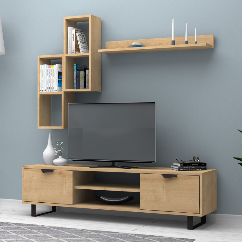 GP028-00364-0 Σύνθεση τηλεόρασης Lonsa Megapap χρώμα φυσικό οξιάς 160x35x40εκ. - Image 1