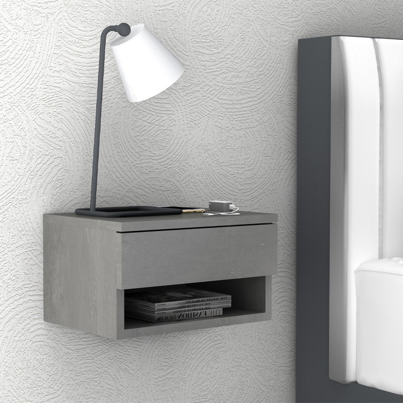 GP028-00525-0 Κομοδίνο επιτοίχιο Mary Megapap χρώμα γκρι σκυροδέματος 40x30x23εκ. - Image 1