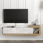 Έπιπλο τηλεόρασης επιτοίχιο Volare Megapap χρώμα λευκό εφέ μαρμάρου - sapphire oak 150x29,6x38,6εκ. - Image 3