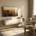 Έπιπλο τηλεόρασης επιτοίχιο Volare Megapap χρώμα λευκό εφέ μαρμάρου - sapphire oak 150x29,6x38,6εκ. - Image 5