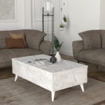 Τραπεζάκι σαλονιού Roy Megapap με σερβιτόρο χρώμα λευκό εφέ μαρμάρου 121x69x40εκ. - Image 2