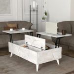 Τραπεζάκι σαλονιού Roy Megapap με σερβιτόρο χρώμα λευκό εφέ μαρμάρου 121x69x40εκ. - Image 3