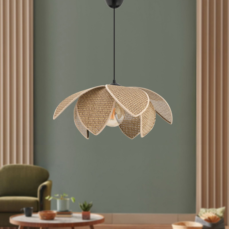 GP052-02541-0 Φωτιστικό οροφής Magnolia Megapap E27 ύφασμα PVC μονόφωτο χρώμα μπεζ Ø40x55εκ. - Image 1