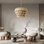 GLOBOSTAR® MISSOULA 02088 Boho Κρεμαστό Φωτιστικό Οροφής με Ντουί 1 x E27 AC 220-240V IP20 - Μπεζ & Χρυσό - Μ60 x Π60 x Υ40cm - Image 11