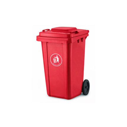 Πλαστικός κάδος απορριμμάτων 120 λίτρων σε κόκκινο χρώμα, ανθεκτικός και ιδανικός για επαγγελματική και οικιακή χρήση.