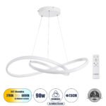 GLOBOSTAR® DEXTER 60914 Μοντέρνο Κρεμαστό Φωτιστικό Οροφής LED 90W 10080lm 300° AC 220-240V IP20 Ρυθμιζόμενο Λευκό CCT με Χειριστήριο από 2700K έως 6000K Dimmable - Lumileds SMD Chip - Λευκό Ματ - Μ73 x Π73 x Υ16cm - 3 Χρόνια Εγγύηση - Image 2