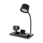 GLOBOSTAR® OLDY 76563 Μοντέρνο Επιτραπέζιο Φωτιστικό Γραφείου με Ασύρματη Φόρτιση 15W 3A, 5W Bluetooth Ηχείο & Ψηφιακό Ρολόι LED 3W 300lm 120° DC 5V με USB-C IP20 Ρυθμιζόμενο Λευκό CCT με Αφή 2700K/4500K/6000K Dimmable - Sanan SMD Chip - Μαύρο - Μ13 x Π25 x Υ43cm - 2 Χρόνια Εγγύηση - Image 5