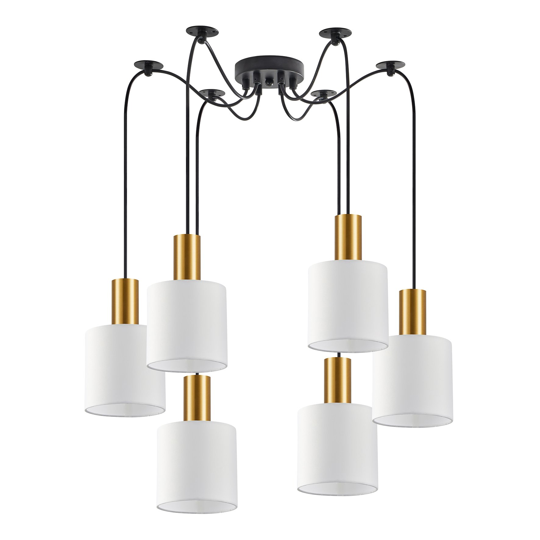 77-8597 SE21-GM-4-BL6-SH1 ADEPT TUBE Gold Matt Pendant White Fabric Shade+ - Image 1