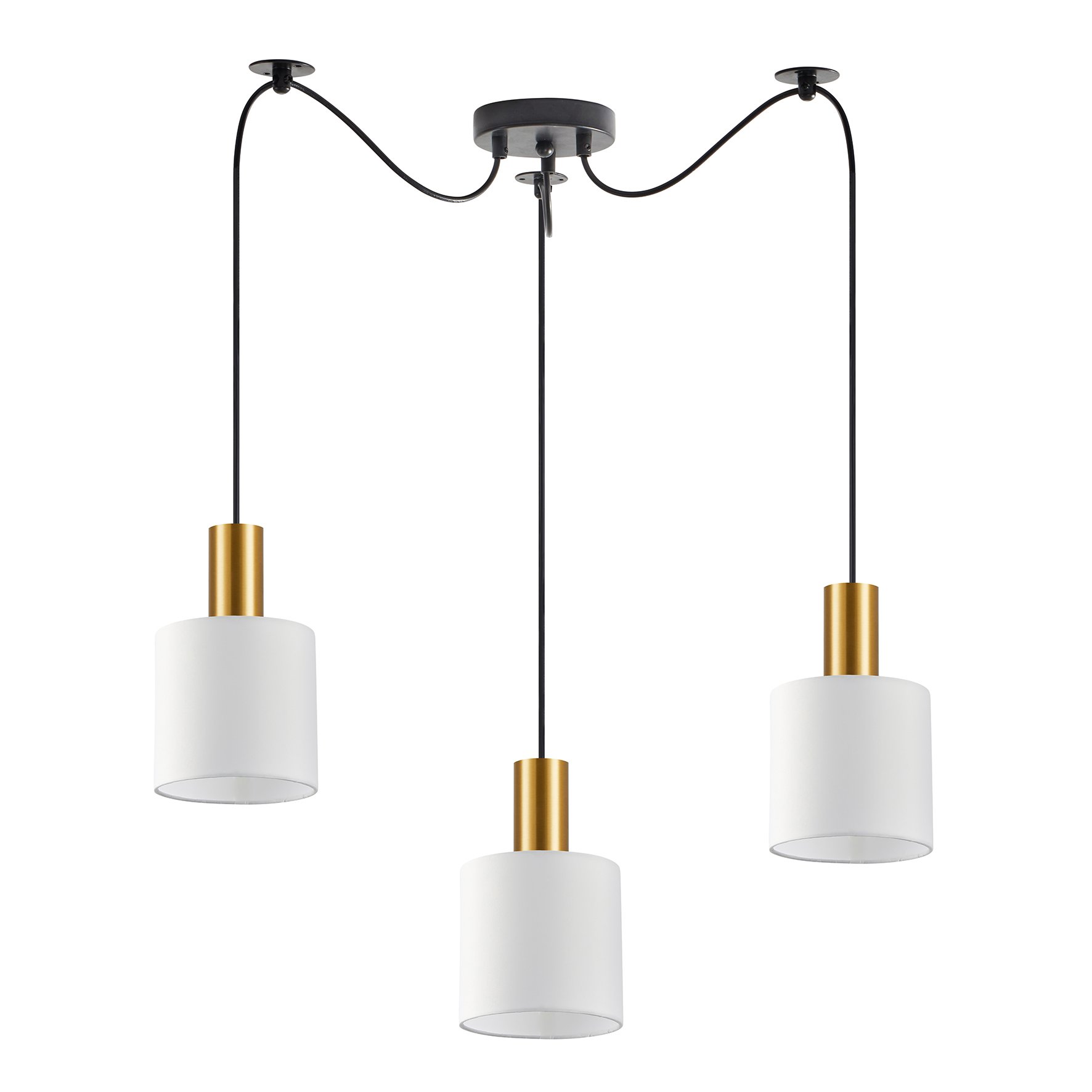 77-8598 SE21-GM-4-BL3-SH1 ADEPT TUBE Gold Matt Pendant White Fabric Shade+ - Image 1