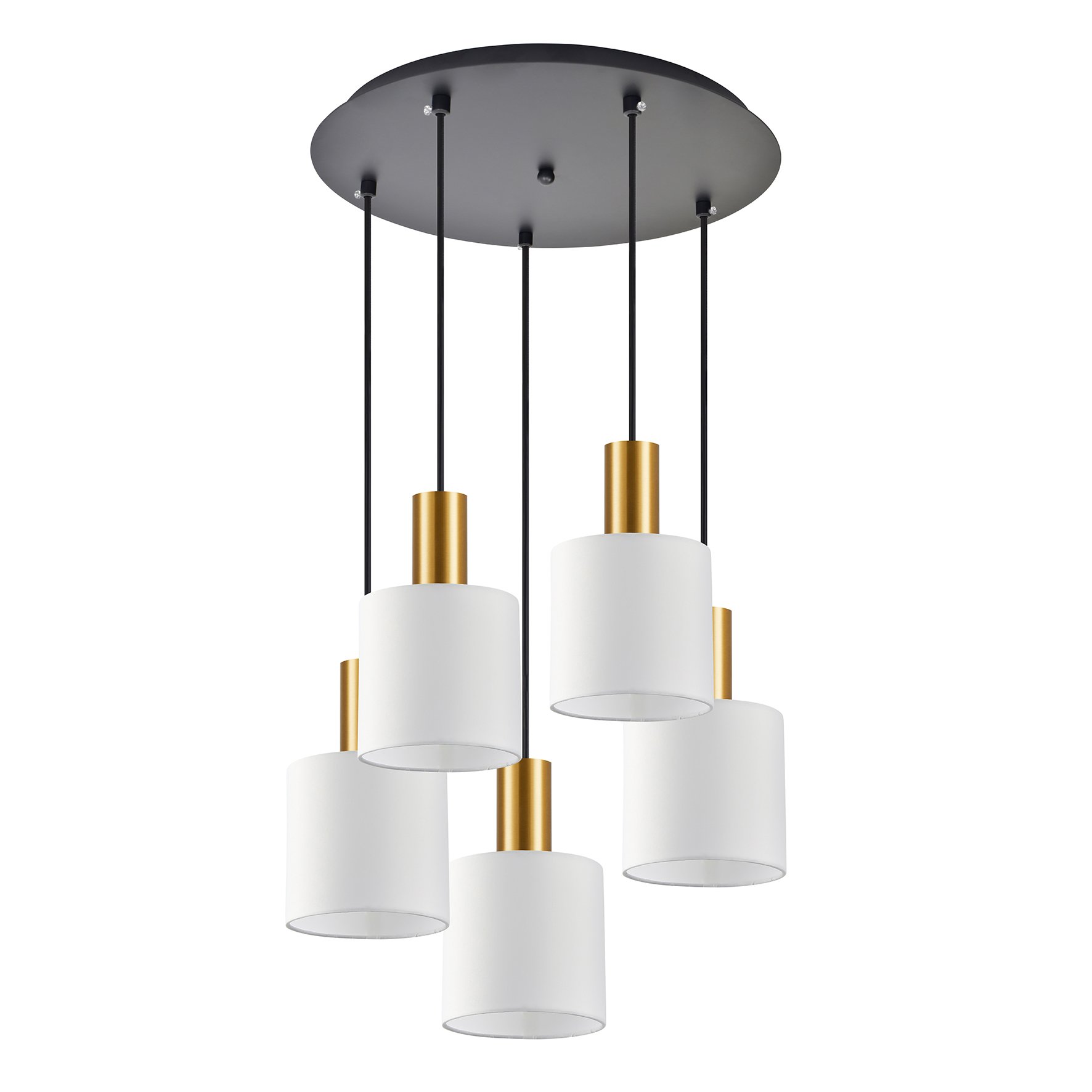 77-8601 SE21-GM-4-5BL-SH1 ADEPT TUBE Gold Matt Pendant White Fabric Shade+ - Image 1