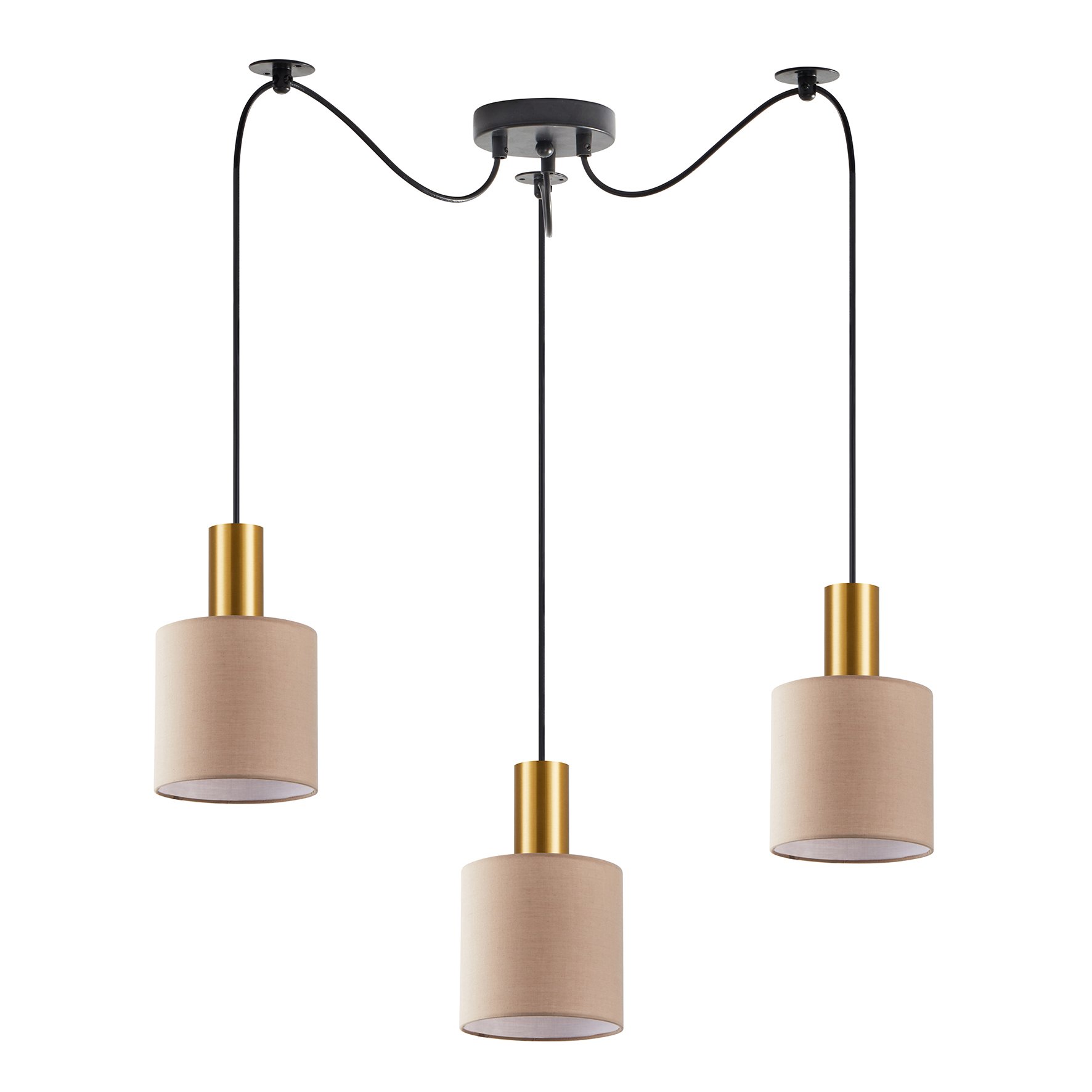77-8612 SE21-GM-4-BL3-SH3 ADEPT TUBE Gold Matt Pendant Brown Fabric Shade+ - Image 1