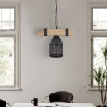 Φωτιστικό οροφής Elora Megapap E27 ξύλινο - μεταλλικό μονόφωτο χρώμα φυσικό - μαύρο 25x13x75εκ. - Image 2