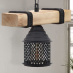 Φωτιστικό οροφής Elora Megapap E27 ξύλινο - μεταλλικό μονόφωτο χρώμα φυσικό - μαύρο 25x13x75εκ. - Image 3