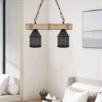 Φωτιστικό οροφής Elora Megapap E27 ξύλινο - μεταλλικό δίφωτο χρώμα φυσικό - μαύρο 40x13x75εκ. - Image 2