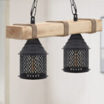 Φωτιστικό οροφής Elora Megapap E27 ξύλινο - μεταλλικό δίφωτο χρώμα φυσικό - μαύρο 40x13x75εκ. - Image 3