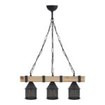 Φωτιστικό οροφής Elora Megapap E27 ξύλινο - μεταλλικό τρίφωτο χρώμα φυσικό - μαύρο 50x13x75εκ.
