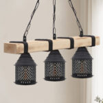 Φωτιστικό οροφής Elora Megapap E27 ξύλινο - μεταλλικό τρίφωτο χρώμα φυσικό - μαύρο 50x13x75εκ. - Image 3