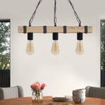 Φωτιστικό οροφής Vero Megapap E27 ξύλινο τρίφωτο χρώμα φυσικό - μαύρο 50x8x65εκ. - Image 2