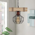 Φωτιστικό οροφής Lumenia Megapap E27 ξύλινο - μεταλλικό μονόφωτο χρώμα φυσικό - μαύρο 25x14x80εκ. - Image 2