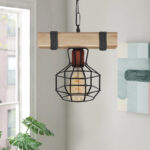 Φωτιστικό οροφής Lumenia Megapap E27 ξύλινο - μεταλλικό μονόφωτο χρώμα φυσικό - μαύρο 25x14x80εκ. - Image 2