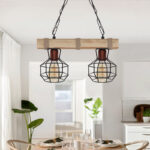 Φωτιστικό οροφής Lumenia Megapap E27 ξύλινο - μεταλλικό δίφωτο χρώμα φυσικό - μαύρο 40x14x80εκ. - Image 2