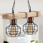 Φωτιστικό οροφής Lumenia Megapap E27 ξύλινο - μεταλλικό δίφωτο χρώμα φυσικό - μαύρο 40x14x80εκ. - Image 3