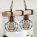 Φωτιστικό οροφής Lumenia Megapap E27 ξύλινο - μεταλλικό δίφωτο χρώμα φυσικό - μαύρο 40x14x80εκ. - Image 3