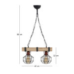 Φωτιστικό οροφής Lumenia Megapap E27 ξύλινο - μεταλλικό δίφωτο χρώμα φυσικό - μαύρο 40x14x80εκ. - Image 4