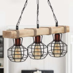 Φωτιστικό οροφής Lumenia Megapap E27 ξύλινο - μεταλλικό τρίφωτο χρώμα φυσικό - μαύρο 50x14x80εκ. - Image 3