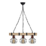 Φωτιστικό οροφής Lumenia Megapap E27 ξύλινο - μεταλλικό τρίφωτο χρώμα φυσικό - μαύρο 50x14x80εκ.