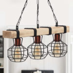 Φωτιστικό οροφής Lumenia Megapap E27 ξύλινο - μεταλλικό τρίφωτο χρώμα φυσικό - μαύρο 50x14x80εκ. - Image 3