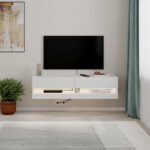 Έπιπλο τηλεόρασης επιτοίχιο Moon Megapap με LED χρώμα λευκό 120x33,8x30εκ. - Image 3